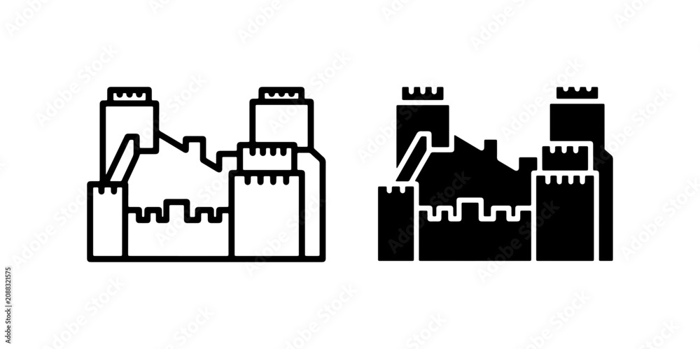 Obraz premium Castle Icons, Fortress Symbols, Medieval Architecture Vector Graphics