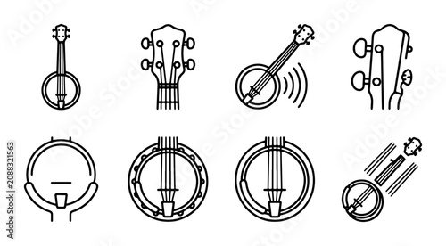 Εκτύπωση καμβά Banjo Icons Set, Musical Instrument Vector Graphics, Stringed Folk Music Element