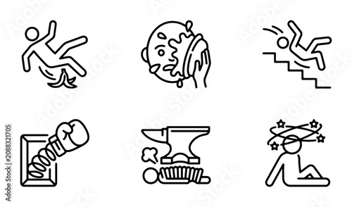 Schilderij op canvas Accident Icons Set: Slips, Falls, Mishaps, Danger, Injury, Hazard