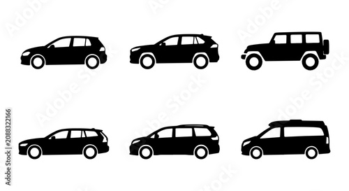 Foto Diverse SUV and Car Silhouettes, Automotive Icons Collection