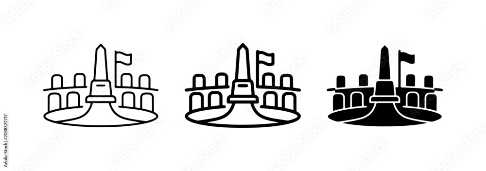 Obraz premium Monument Icon Set, Landmark Symbols, City Architecture Vector Graphics