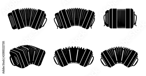 фотографія Accordion Silhouettes, Musical Instrument Vector Icons, Vintage Bandoneon Graphi