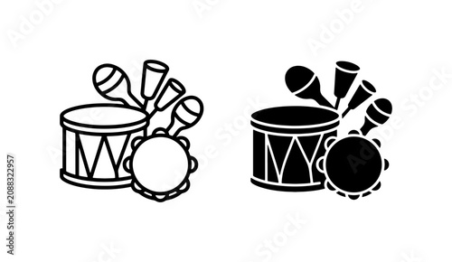 Obraz na plátně Percussion Instruments Vector Icons: Drum, Tambourine, Maracas Set