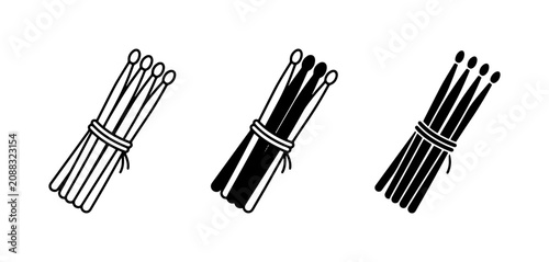 Schilderij op canvas Drumsticks Set, Music Percussion Instrument Icons, Vector Graphics