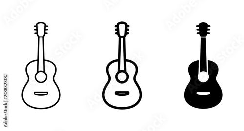 Schilderij op canvas Acoustic Guitar Icons Set, Music Instrument Vector Graphics, Simple Outline and