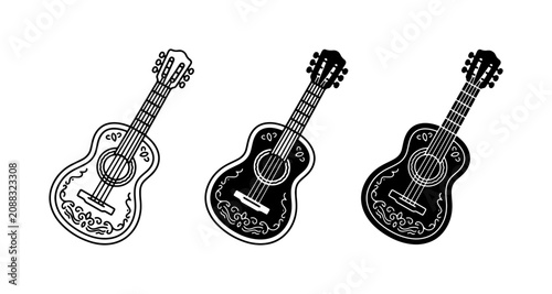 Cuadro en lienzo Acoustic Guitar Icons, Musical Instrument Graphics, Vector Set