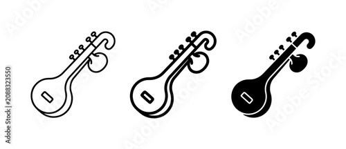 Obraz na płótnie Sitar Icon Set, Indian String Instrument Graphics, Musical Symbols