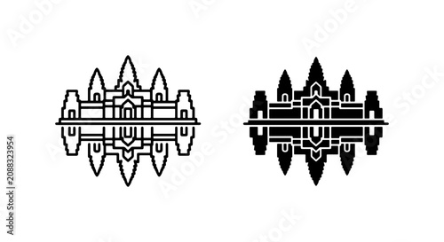 Bild auf Leinwand Ancient Temple Silhouette, Angkor Wat Icon, Southeast Asian Architecture Symbol