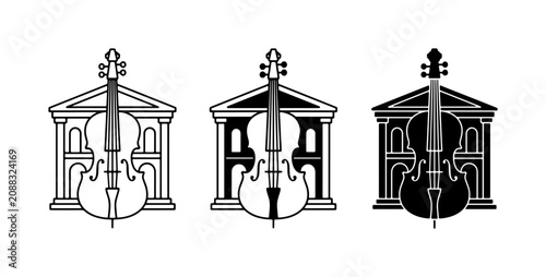 Bild auf Leinwand Classical Music Icons: Cello Orchestra Building Logos, Vector Set