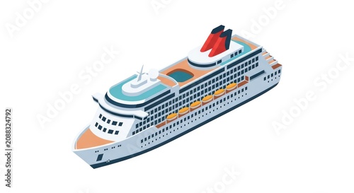 Large Cruise Ship Sailing Ocean.