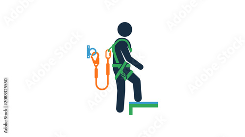 Worker with Safety Harness Flat Icon