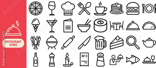 Konstfotografi Restaurant Menu Food outline icon set