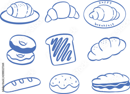 outline doodle bakery pastry bread cafe food hand drawing