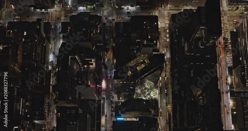 NYC New York Aerial v313 vertical top down view, flyover E 44th St towards East river capturing Midtown Manhattan and United Nations plaza from above at night - Shot with Inspire 3 8k - September 2023