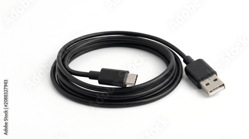 Black coiled USB Type C to USB A data charger cable nasi_di_atas_piring_begraund_202607072024