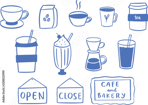 morning coffee doodle cafe hand drawing ice hot drink
