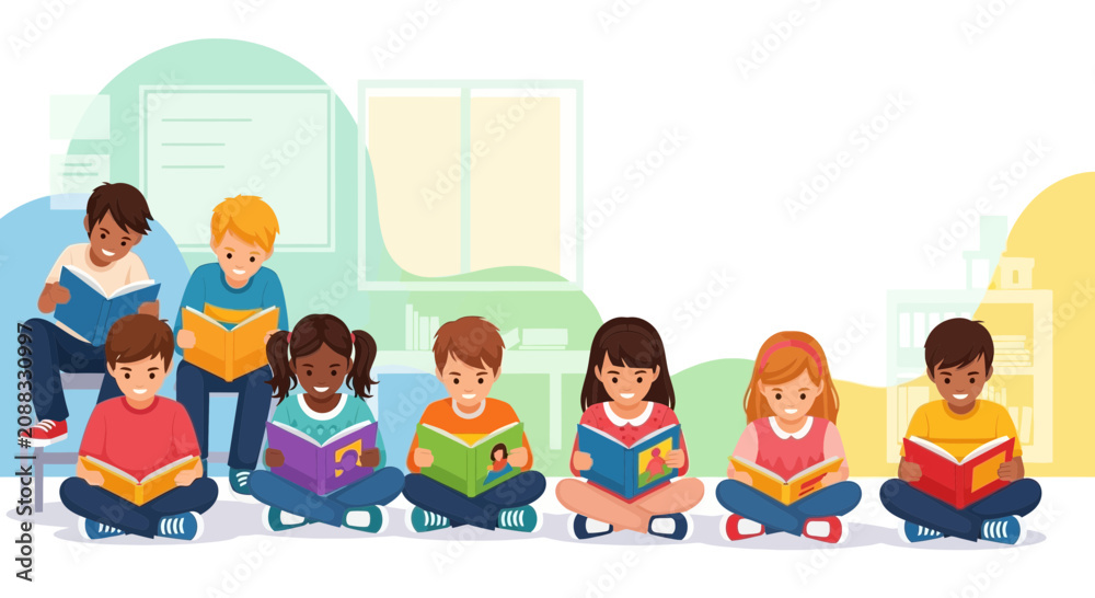 Fototapeta premium Diverse group of children sitting together in a circle.