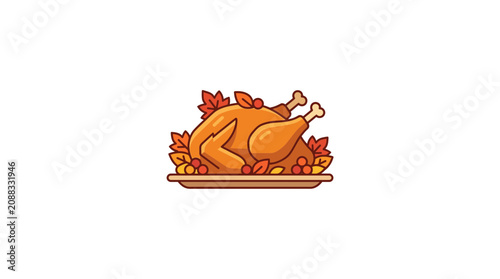 Roasted Turkey Dinner with Autumn Leaves - Thanksgiving Feast Icon