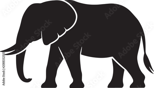 African Elephant Silhouette Vector Illustration Isolated on White Background