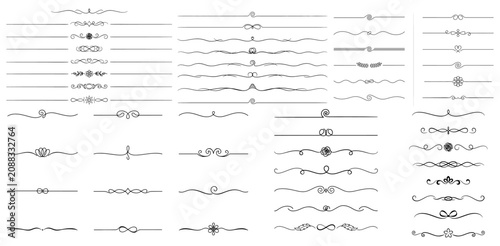 Elegant Decorative Divider Border Line Ornament Vector Set, Vintage Floral Text Separators