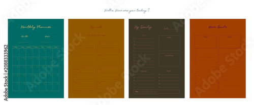 4 set of MY Daily, Weekly, Monthly, Year Planner template. Make your day more easily and happy. Vector Print template
