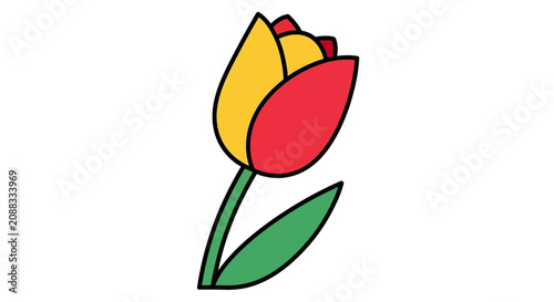 Minimalist Vector Illustration of a Bright Colorful Tulip Flower Isolated on White Background for Seasonal Spring Design Projects