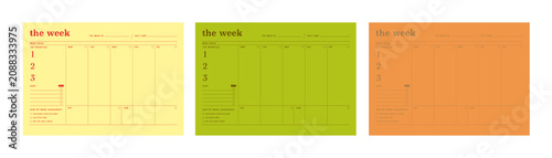 (Fruits) 3 set of the week planner. Minimalist planner template set. Vector illustration.	