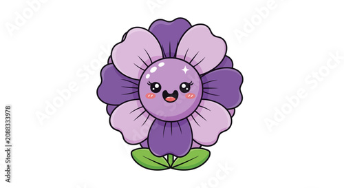 Cute Kawaii Purple Flower Illustration with Happy Smiling Face