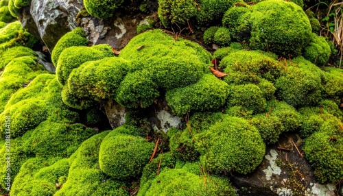 Foto Clumps of green moss on stony ground