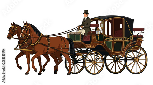 Fotografie pioneer day Vintage horse carriage, antique transportation, brown horses, luxury