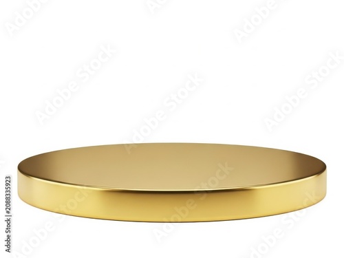 Golden round metal tray isolated