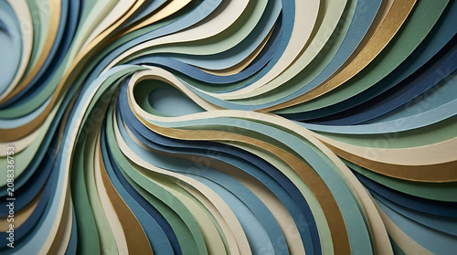 Abstract wavy paper layers flowing movement dynamic design element