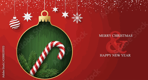 Konstfotografi Festive Holiday Greeting Card Design with Decorative Christmas Ornament, Candy C