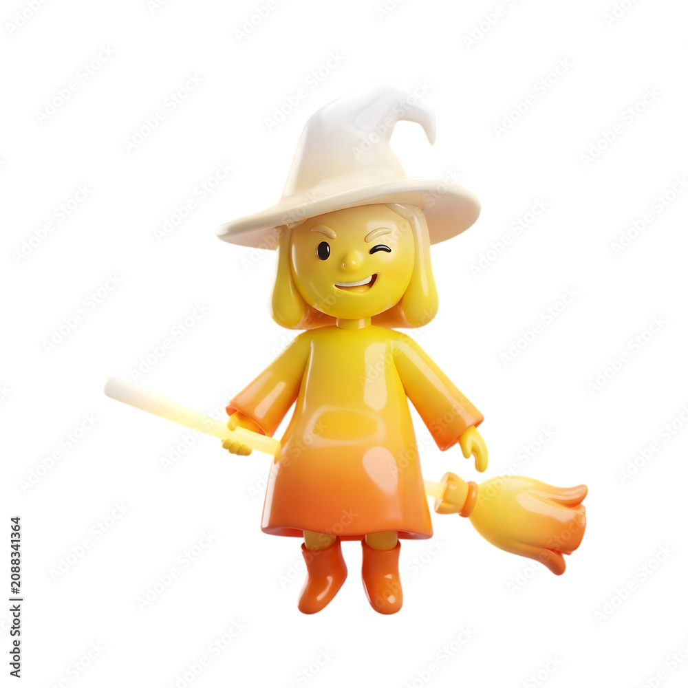 Obraz premium Lego witch on broomstick isolated on transparent background halloween decoration