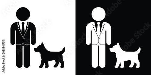 Fényképezés Businessman gesturing or commanding a dog icon