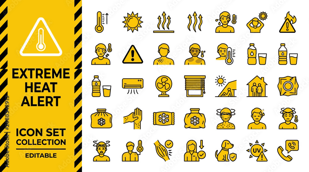 Fototapeta premium High temperature health safety and sun protection icons