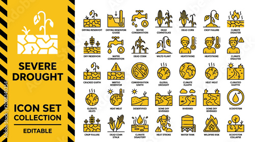 Foto Severe drought and climate change environmental icon collection
