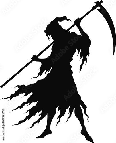 a bold striking black silhouette of the grim reap .eps