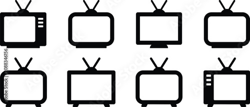 Vintage television receiver icons arranged in set showing various screen and antenna configurations.