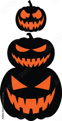 a set of three distinct carved Halloween pumpkins .eps
