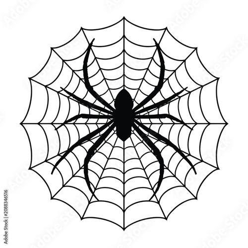black silhouette of a large black widow spider sitting .eps