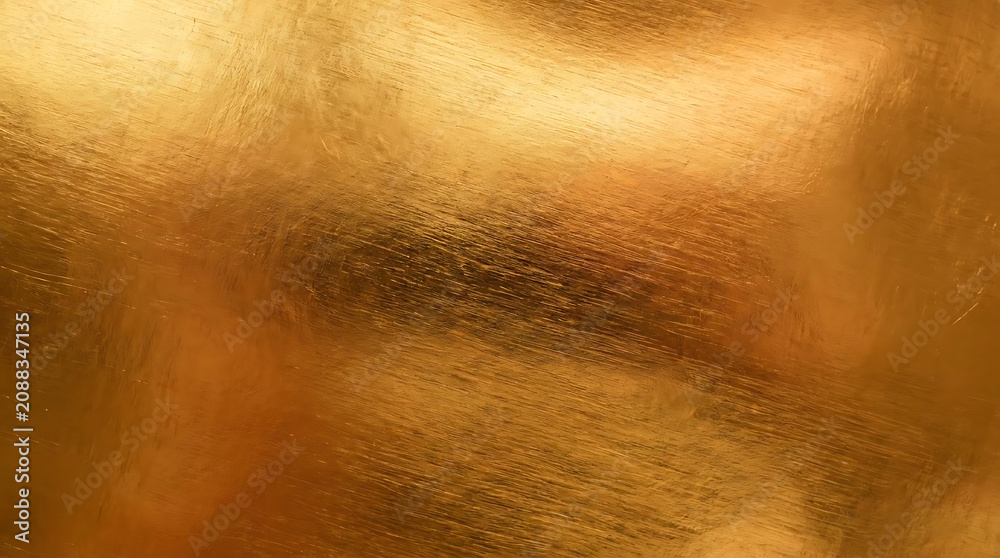 Fototapeta premium Shiny golden metallic surface with abstract reflective texture and subtle scratches