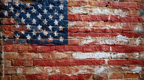 Weathered flag painted on a distressed brick wall