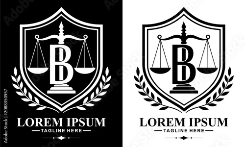 Monogram Initial Letter B Law Firm Justice Scale Shield Logo Vector