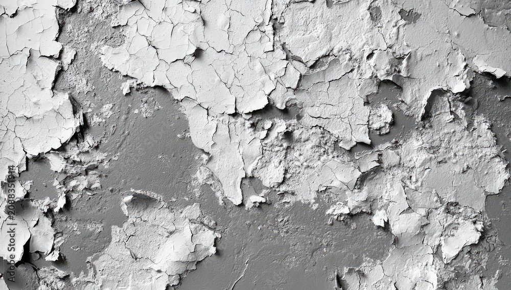 Fototapeta premium Close-up abstract of peeling white paint on a textured gray surface