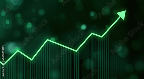 Glowing green graph showing upward trend with bokeh background