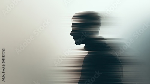 A silhouetted man's profile dissolves into streaks of light, creating a sense of motion