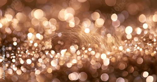 Abstract golden bokeh with swirling lights, creating a dreamy, festive atmosphere