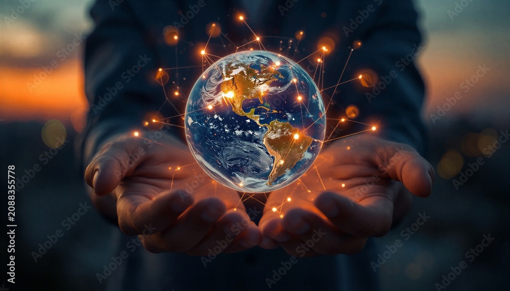 Fototapeta premium Global Digital Network Connection with Futuristic Earth Technology
