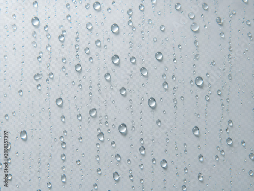 Water droplets on clear glass surface with photorealistic texture